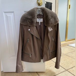 Never worn BCBG leather jacket with faux fur collar